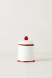 NWOT Anthropologie "Striped Spice Jar" by Biscuit, Red, White Stoneware, 4.5" T