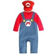 Super Mario Bros Game Baby Cosplay Crawling Suit Romper Jumpsuit Halloween Party Fancy Dress Costume Hat Set Gift Red 9-18 Months