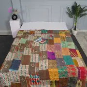 Bohemian Patchwork Quilt | Handmade Kantha Quilt | Vintage Quilts Boho Twin Size