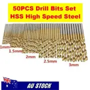 HSS 50PCS Drill Bits Set Titanium Coated HSS High Speed Steel 1/1.5/2/2.5/3mm AU