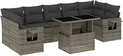 vidaxl Grey Outdoor Modular Sofa Set - 8-Piece Poly Rattan Patio Furniture with Cushions, Adjustable Table, Foldable Side Tables for Garden, Terrace, or Deck
