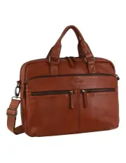 [PIERRE CARDIN] Multi-Compartment Leather Computer Bag in Cognac