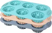 Mini Cake Pans for Baking, 3PCS 6-Cavity Silicone Cake Pan, Non Stick Silicone Molds for Jello, Cupcake, Doughnut Donut, Cornbread, Brownie.-