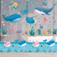 在飛比找蝦皮購物優惠-台灣熱賣  卡通海洋魚海豚熱氣球裝飾壁貼 游泳館浴室臥室 居