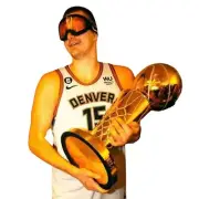 Denver Nuggets Sticker - Nikola Jokic with Trophy - NBA MVP - Nuggets Champions