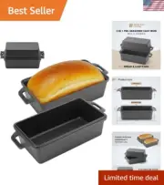 2 in 1 Cast Iron Bread Pan with Lid, Loaf Pans 2-Piece Set for Baking Homemad...