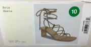 Women Size 10 TAN Colored 2.5" Tall Chunky BLOCK HEEL LACE UP ANKLE SANDALS ~NIB