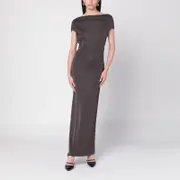 [Max Mara Pianoforte] Brown dress in viscose and lurex yarn M Yellow