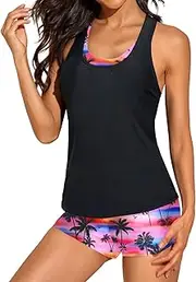 [Holipick] 3 Piece Tankini Bathing Suits for Women with Shorts Athletic Swimsuits Swim Tank Tops with Boy Shorts