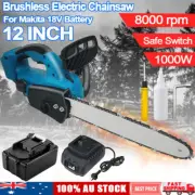 Brushless Cordless 12'' Wood Cutting Saw Cutter Chainsaw Battery For Makita 18V