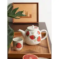 在飛比找ETMall東森購物網優惠-肆月 小茶壺一人用可愛 粗陶日式茶具手工手繪陶瓷泡茶壺套裝水