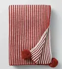 Hearth & Hand Magnolia Red Blended Stripe Chunky Knit Pom Throw Blanket New