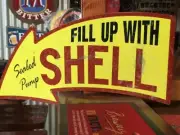 SHELL ARROW HEAVY DUTY TIN METAL SIGN RETROL BOWSER PETROLEUM OIL SERVO HI BOY