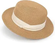[HinyBoeh] Women's Wide Brim Sun Hat Straw Panama Hat - UV-Protection Summer Boater Fedora Beach-Sun-Hats(M-L)