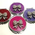 Handmade Rhinestone Bow Compact Makeup Mirror | Handheld Travel Mirror