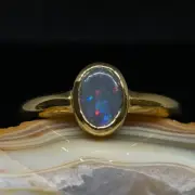 Black Australian Lightning Ridge Custom Handmade Bezel Gold Ring