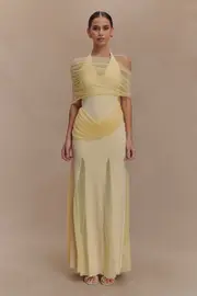 Gabrielle Slinky And Mesh Maxi Dress - Lemon