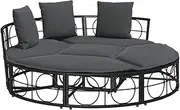 vidaxl Outdoor Lounge Bed - Black Poly Rattan Garden Lounge with Cushions, Modular Design, Removable Covers - uv & Water Resistant - Patio sectional Lounging Furniture