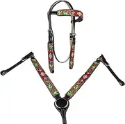 Horse Show Bridle Western Leather Western Basket Weave Tooled Leather Beaded Bridle Breast Collar Tack 79TacksetBeaded