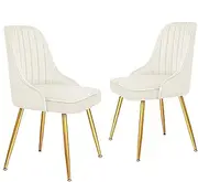 [ALFORDSON] Velvet Dining Chairs Set of 2, Kitchen Chair with Metal Legs & Adjustable Floor Protector, Reading Seating for Home Cafe Coffee Table, Max 150kg, Beige