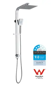 Square Dual Shower Set with Diverter & Adjustable Rail- Chrome / Matte Black [44-SH3002]