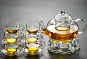 8 Pc Tea Set Glass Teapot With Infuser 1500ml + Heart Warmer + 6 Cup With Saucer
