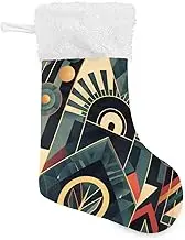 XYMZR Christmas Stocking Geometric Shapes Lines Abstract 18” Christmas Stockings with Plush Faux Fur Cuff Decoration for Holiday Family Party, Multi-colored