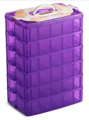 LifeSmart Organizer Box Stackable Storage with Handle/ Storage Bin 6 Tier Purple