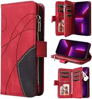 [Czhwsm] Compatible for Case Samsung Galaxy Z Fold 4 Flip Wallet Phone Cover with Bracket Card Holder Magnetic Stand Case+2X Tempered Glass Screen Protector-Red