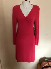 NWT BCBG Maxazria Twisted Knot Front Dress Raspberry Red Color Long Sleeves Sz M