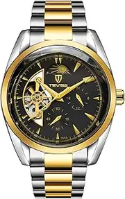 [DAXIAOYU] Men's Mechanical Steel Watch, Fully Automatic Tourbillon Waterproof Lunar Phase Luminous Mechanical Watch, Men's Business Watch