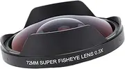 72MM Fisheye Lens, High Definition Wide Angle, Long Depth of Field, Metal Construction, with Hood, for Camcorder