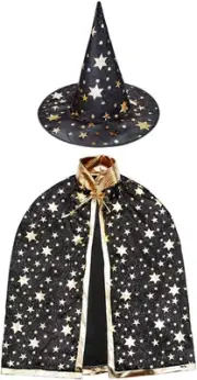 Wizard Cape Witch Cloak with Hat, Halloween Costume Props for Kids Cosplay Pa...