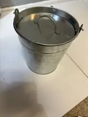 Galvanized Metal Ice Bucket W/Handle & Lid, Hook & Scoop Rustic 8 “ Tall