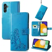 For Samsung Galaxy A13 5G Case Four Leaf Folio PU Leather Wallet Cover, Blue
