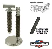 Handmade Double Edged Razor & Stand In 5/8" Genuine Rebar and Chrome / #DE-11