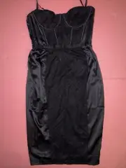 Victoria's Secret 36C/36D L CORSET DRESS VS ARCHIVES MONOGRAM black lace satin
