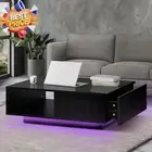 High Gloss Coffee Table with Storage Drawer and Open Shelf Black Living Room