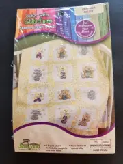 Vtg Janlynn 12 Stamped Quilt Blocks ABC 123 Baby Animals Sealed Cross Stitch