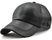[Dewsshine] Plain Baseball Cap, Men Adjustable Structured PU Classic Baseball Cap Hat，Winter for Elderly Father