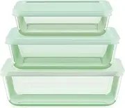 [Pyrex] Tinted (6-PC Large) Medium/Large Rectangle Food Storage Container Set, Snug Fit Non-Toxic Plastic BPA-Free Lids, Freezer Dishwasher Microwave Safe, 3 Cup, 6 Cup & 11 Cup