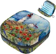 Period Bag,Sanitary Napkin Storage Bag,Flower Bush Summer Lighthouse,Tampon Holder for Purse