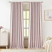 [Vision Home] Soft Pink Linen Full Blackout Curtains 120 inch for Bedroom Living Room Darkening Soundproof Window Panels Thermal Insulated Rod Pocket Back Tab Neutral Drapes 10FT 56" Wx120 Lx2