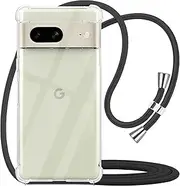 [YESPURE] for Google Pixel 7 Clear Lanyard Case Adjustable Shoulder Neck Crossbody Strap Phone Cover Women Girls Soft Slim Bumper Shockproof Protective Mobile Case for Pixel 7 - Black