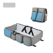 Grey-Blue Patchwork Multifunctional Foldable Baby Crib Mommy Bag | Large Capacit