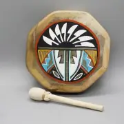 JEMEZ PUEBLO-HANDMADE WOOD AND LEATHER DECORATIVE DRUM by EVERETT FRAGUA
