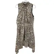 Rachel Roy Dress Mock Neck Leopard Print Midi Size XL Shark Bite Hem Cinch Waist