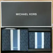 Michael Kors Billfold Wallet Box Set Black Navy White Logo 36H1LGFF1B NIB $178