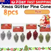 4X Xmas Glitter Pine Cone Ornament 9cm Christmas Tree Hanging Pendant Decoration