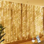 [Areaphmet] 300LED Curtain String Lights, USB Plug Fairy Lights in 8 Modes, 3M x 3M, Warm-White, Waterproof, Outdoor, String Lights